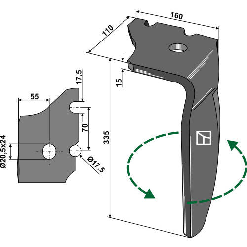 Diente de grada rotativa lado izquierdo - LS01-PGR-296