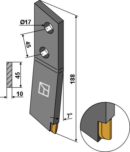 Azada - Dcho - Carburo de tungsteno - LS09-PDG-030