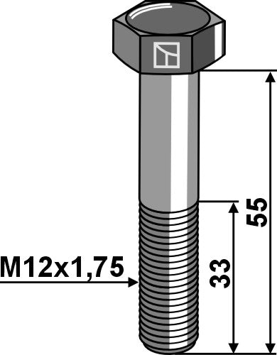 Tornillo de cabeza hexagonal M12x1,75x55 galvanizado - rosca izquierda sin tuerca - LS11-TD931-009