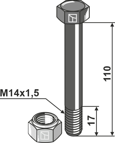 Tornillo de cabeza hexagonal M14x1,5x110 con tuerca autoblocante - LS03-TSM-252