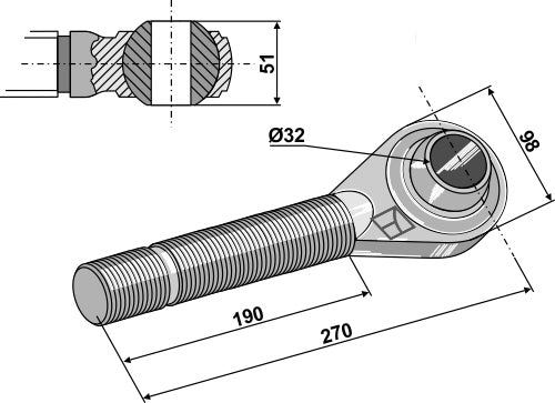 Rótula roscada - izda -   Cat. III - LS13-RTP-097