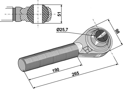 Rótula roscada - izda -   Cat. II - LS13-RTP-098