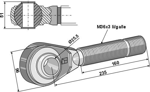 Rótula roscada M36x3 - LS13-RTP-125