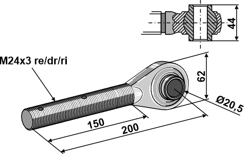 Rótula roscada templada para tercer punto M24x3 - LS13-RTP-126