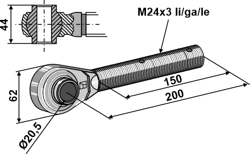 Rótula roscada templada para tercer punto M24x3 - LS13-RTP-127