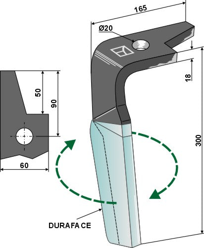 Púa de grada rotativa (Duraface), derecho - LS01-PGR-384