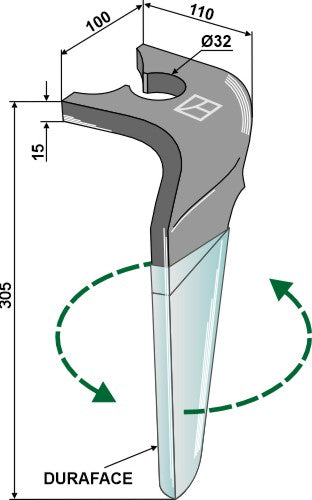 Diente de grada rotativa (DURAFACE), izquierdo - LS01-PGR-385