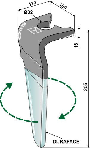 Diente de grada rotativa (DURAFACE), derecho - LS01-PGR-386