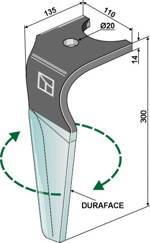 Diente de grada rotativa (DURAFACE) - lado derecho - LS01-PGR-399