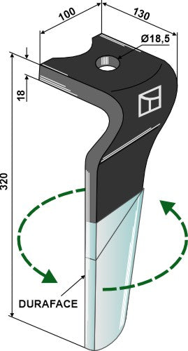 Diente de grada rotativa (DURAFACE) - lado izquierdo - LS01-PGR-400