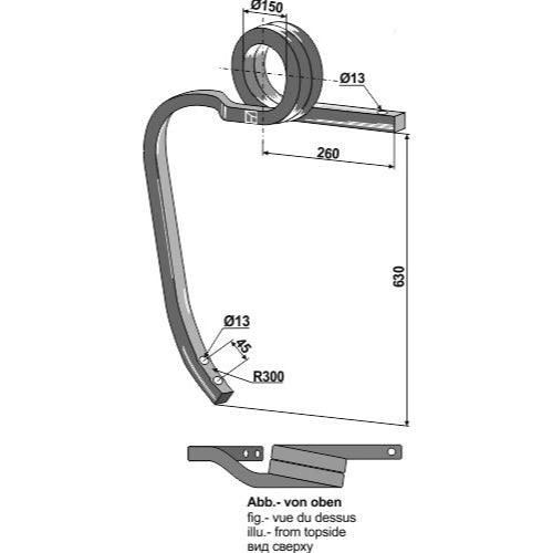 LS04-BRE-215 - Brazo de cultivador en espiral - Adaptable para Kverneland