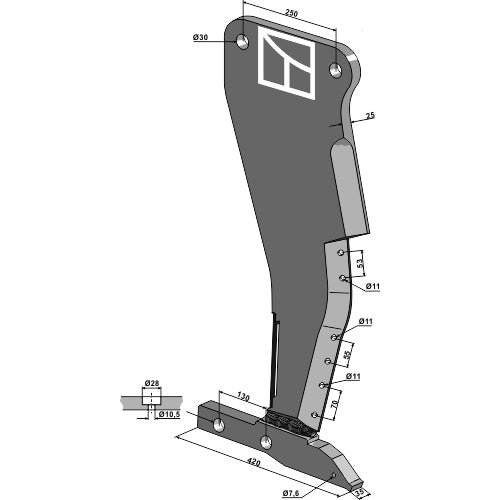 LS04-SMB-054 - Brazo con soporte de reja - Drcha - Adaptable para Kongskilde / Bigham Brothers / Tye