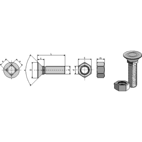 Tornillo de arado DIN 608 - M11 X 1-5 X 30 con tuerca hexagonal - LS11-TD608-013