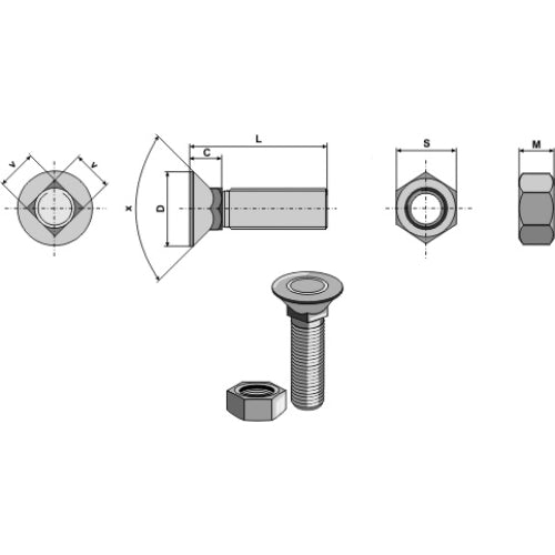 Tornillo de arado - M12x1-25x35 con tuerca hexagonal - LS11-TARM-049