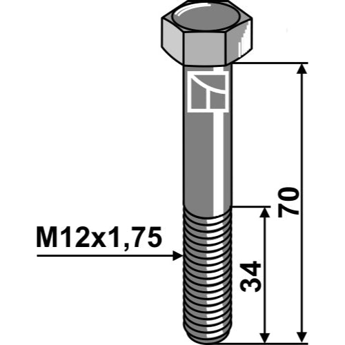 LS04-TRT-050 - Tornillo de seguridad - M12 sin tuerca - Adaptable para Lemken