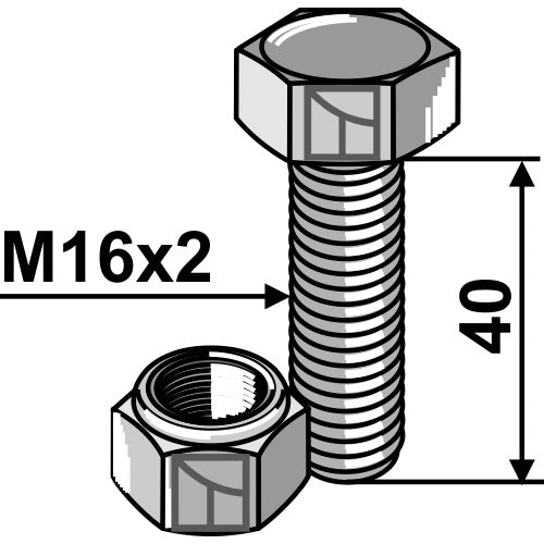 Tornillo con tuerca autoblocante - M16x2 - 10.9 - LS08-TGR-004