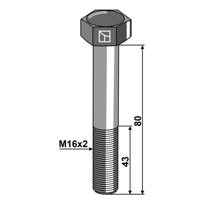 LS11-TARM-221 - Tornillo de cabeza hexagonal - M16 sin tuerca