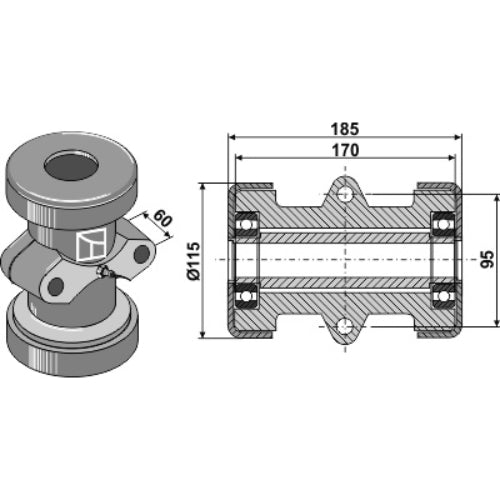 LS08-BJE-005 - Buje completo para ejes cuadrados 30x30mm