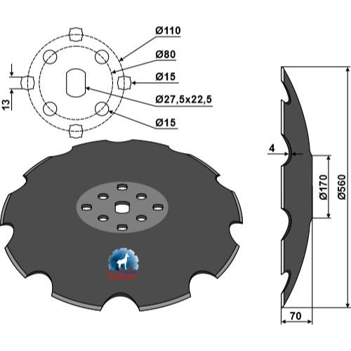 Disco dentado con fondo plano - Ø560 - LS08-DCS-019