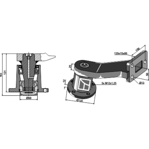 LS08-BPA-076 - Buje con varilla - izdo - Adaptable para Simba / Great Plains