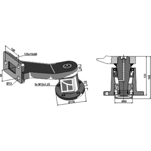 LS08-BPA-080 - Buje con varilla - dcho - Adaptable para Simba / Great Plains