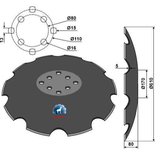 Disco dentado con fondo plano - Ø610x5 - LS08-DCS-149