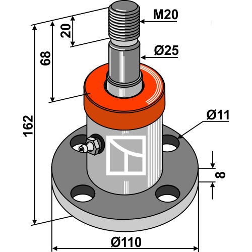 LS08-BPA-110 - Buje de disco con varilla - Ø25 y filete - M20 - Adaptable para Niaux
