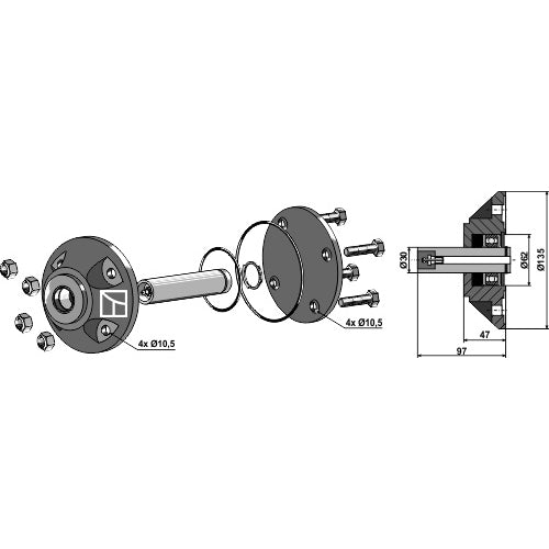 LS12-PAR-015 - Rodamiento de bolas para discos planos con eje - Ø30mm - Adaptable para Kverneland