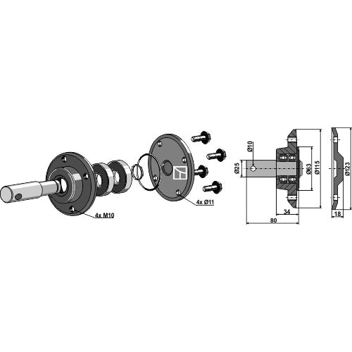 LS12-PAR-023 - Rodamiento de bolas para discos planos con eje - Ø25mm - Adaptable para Rabe
