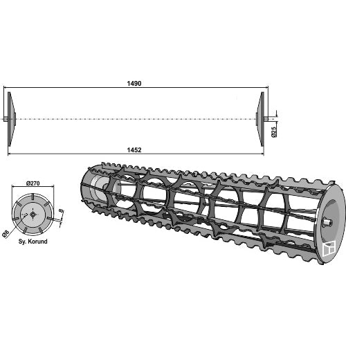 LS08-RDJ-003 - Rodillo jaula con barras dentadas - 1490 - Adaptable para Lemken