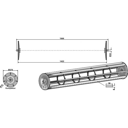 LS08-RDJ-004 - Rodillo jaula con barras lisas - 1444 - Adaptable para Lemken