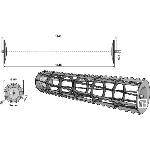 LS08-RDJ-022 - Rodillo jaula con barras dentadas - 1440 - Adaptable para Lemken