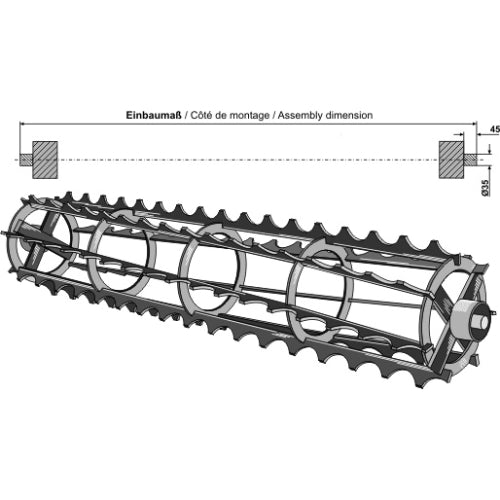 Rodillo jaula con barras dentadas con eje continuo - 1070mm - LS08-RDJ-028