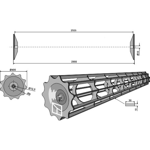 LS08-RDJ-038 - Rodillo jaula - 2950mm - Adaptable para Lemken