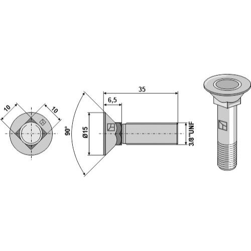 Tornillo de arado 3/8" UNF - LS11-TUNF-009