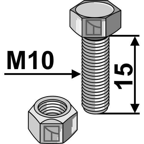 LS03-TSM-005 - Tornillo con tuerca autoblocante - M10x15 - 10.9 - Adaptable para Mulag