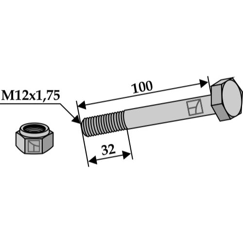 LS03-TSM-010 - Tornillo con tuerca autoblocante - M12x175 - 8.8 - Adaptable para Ferri
