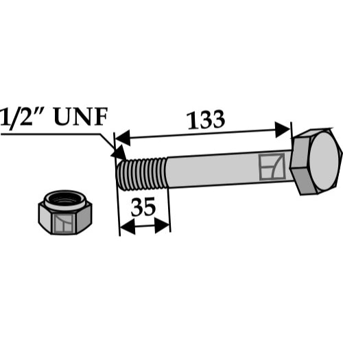 LS03-TSM-012 - Tornillo con tuerca autoblocante -  1/2"UNF - Adaptable para Bomford
