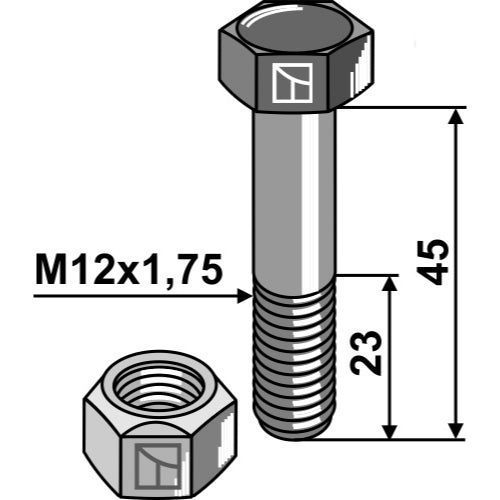 Tornillo con tuerca autoblocante - M12x1-75 - 10.9 - LS03-TSM-016