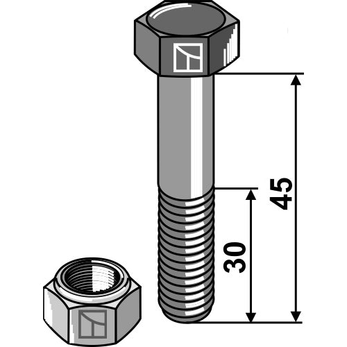 Tornillo con tuerca autoblocante - M12x1-75 - 10.9 - LS03-TSM-015