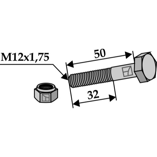 Tornillo con tuerca autoblocante - M12x1-75 - 10.9 - LS03-TSM-017