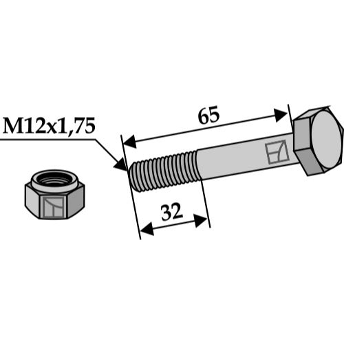 Tornillo con tuerca autoblocante - M12x1-75 - 12.9 - LS03-TSM-021