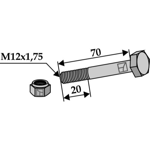 Tornillo con tuerca autoblocante - M12x1-75 - 10.9 - LS03-TSM-022