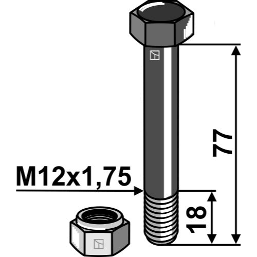 Tornillo con tuerca autoblocante - M12x1-75 - 10.9 - LS03-TSM-025