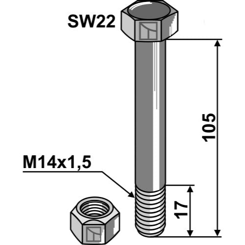 Tornillo con tuerca M 14 x 1-5 - 10.9 - LS03-TSM-034