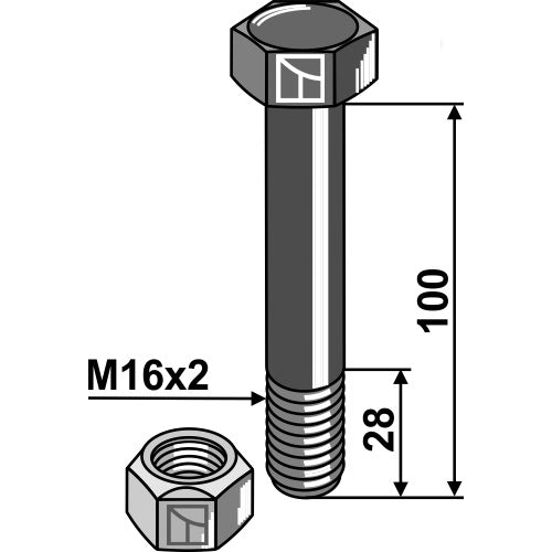 Tornillo con tuerca autoblocante - M16 x 2 - 10.9 - LS03-TSM-042