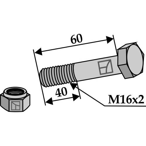 Tornillo con tuerca autoblocante - M16 x 2 - 10.9 - LS03-TSM-054