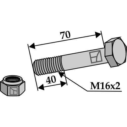 Tornillo con tuerca autoblocante - M16 x 2 - 10.9 - LS03-TSM-055