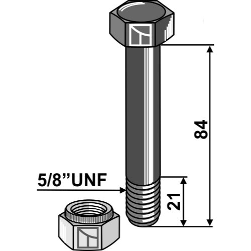 LS03-TSM-057 - Tornillo con tuerca autoblocante -  5/8"UNF - Adaptable para Bomford / Mc Connel / Twose