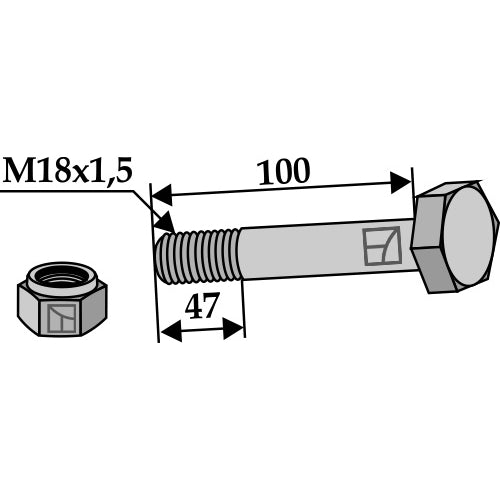 LS03-TSM-060 - Tornillo con tuerca autoblocante - M18x15 - 10.9 - Adaptable para M.E.A.A.T. / OMARV / Alpego